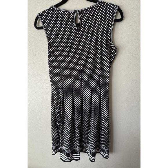 Max Studio Polka Dot Dress Women’s Size Small Stretch Pleated Striped Trim Work - Picture 2 of 9